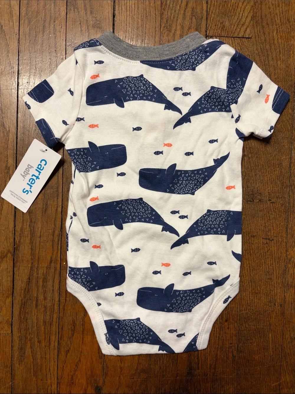 Carter's Gray Striped Hooded Romper & White Navy Whale Bodysuit Set